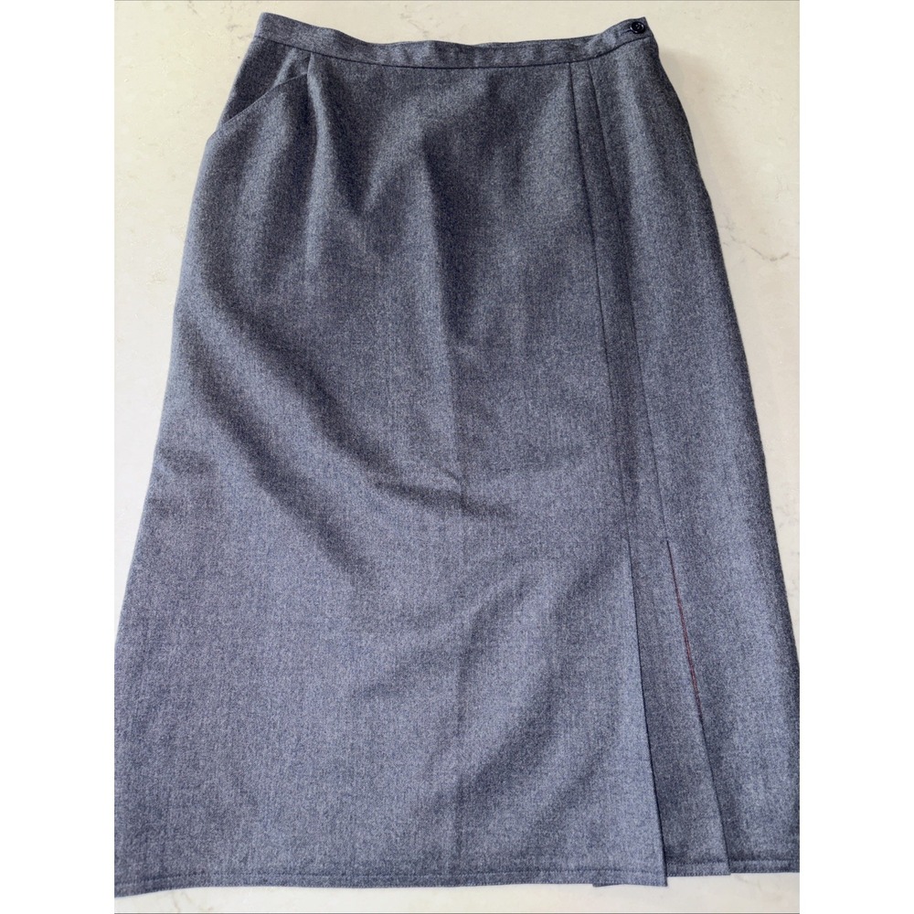 Harve Benard Gray Wool Skirt Womens 12 straight Office career Vtg Pleated Pocket